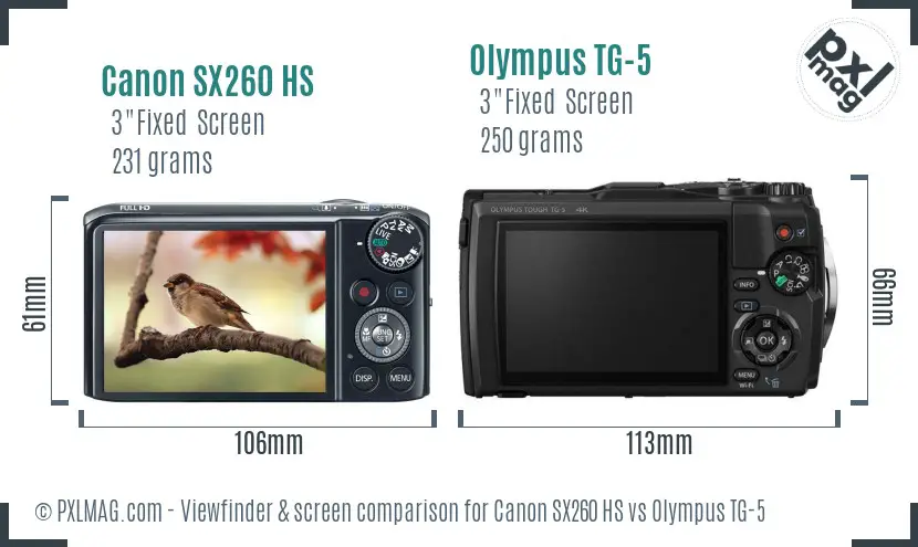 Canon SX260 HS vs Olympus TG-5 Screen and Viewfinder comparison
