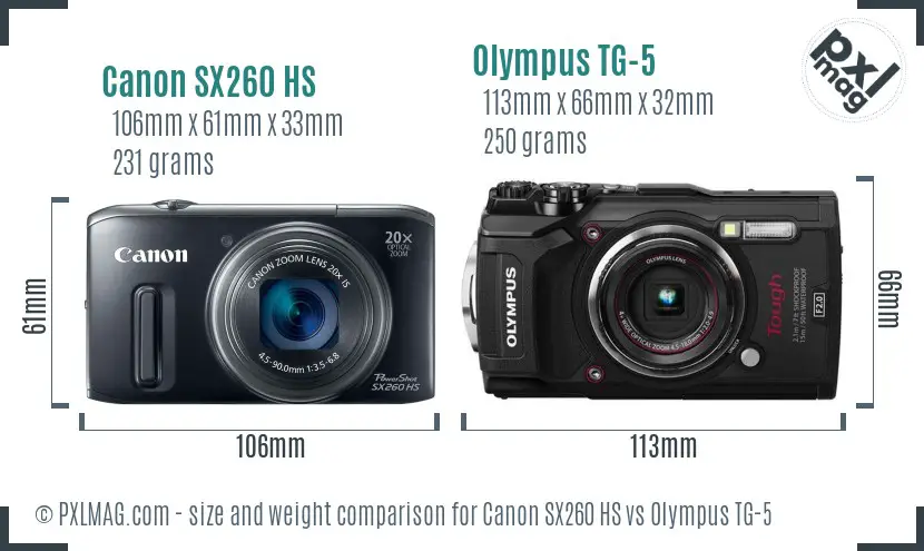 Canon SX260 HS vs Olympus TG-5 size comparison