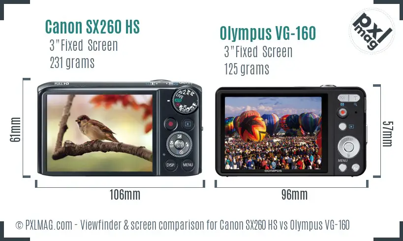 Canon SX260 HS vs Olympus VG-160 Screen and Viewfinder comparison