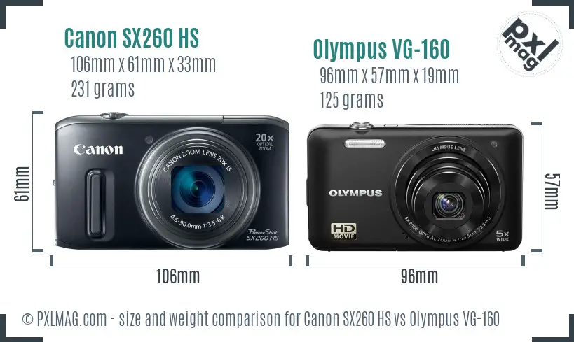 Canon SX260 HS vs Olympus VG-160 size comparison