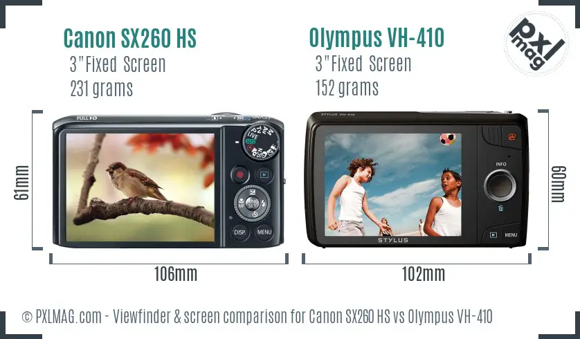 Canon SX260 HS vs Olympus VH-410 Screen and Viewfinder comparison