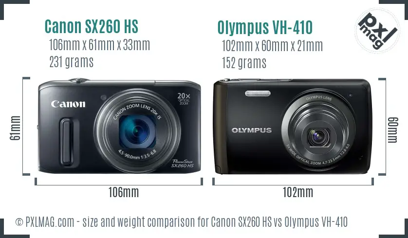 Canon SX260 HS vs Olympus VH-410 size comparison