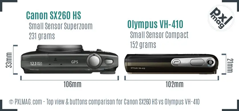 Canon SX260 HS vs Olympus VH-410 top view buttons comparison