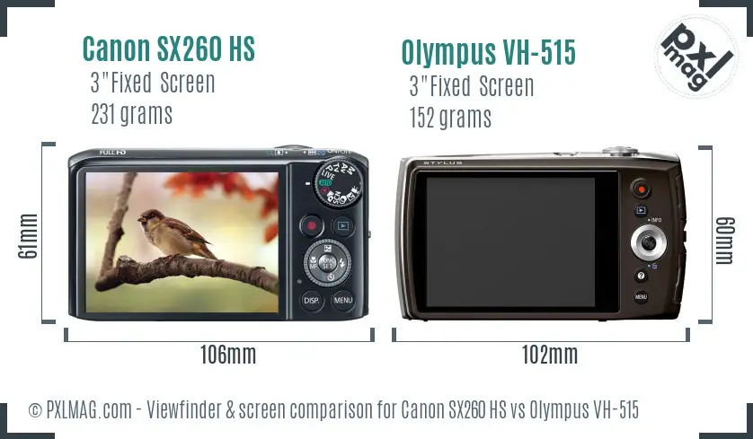 Canon SX260 HS vs Olympus VH-515 Screen and Viewfinder comparison