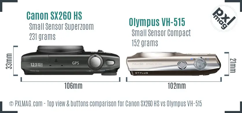 Canon SX260 HS vs Olympus VH-515 top view buttons comparison