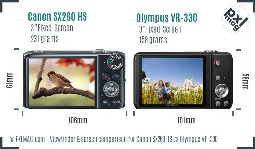 Canon SX260 HS vs Olympus VR-330 Screen and Viewfinder comparison