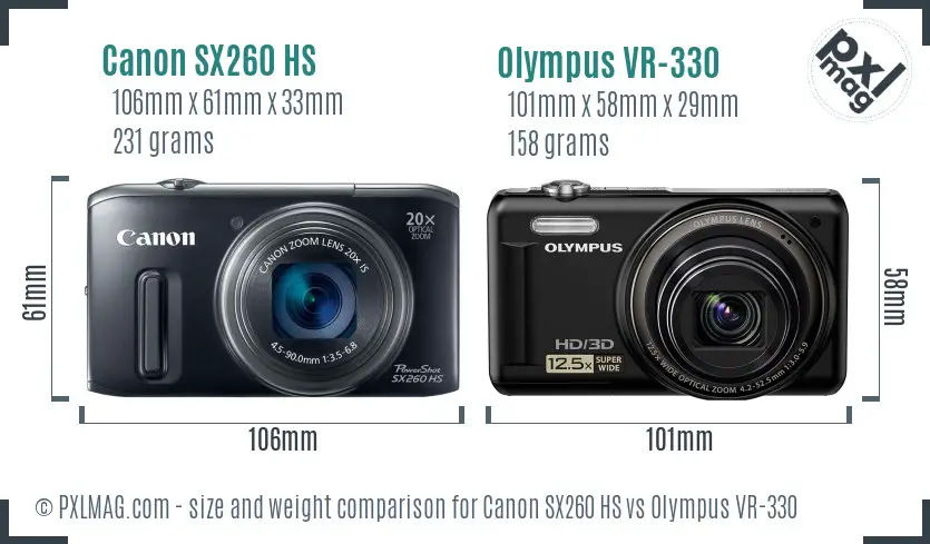 Canon SX260 HS vs Olympus VR-330 size comparison