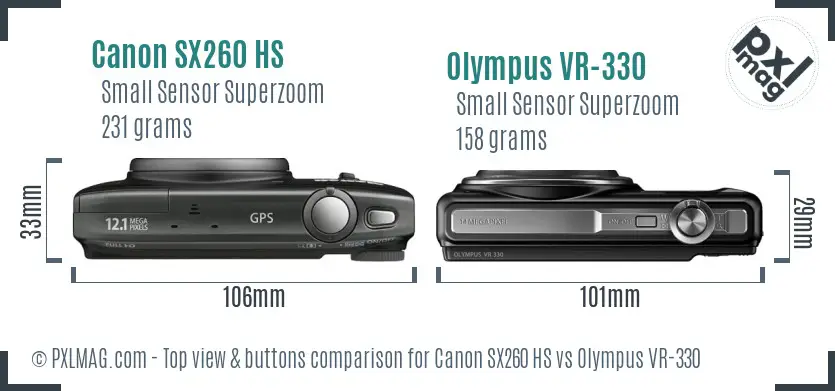 Canon SX260 HS vs Olympus VR-330 top view buttons comparison