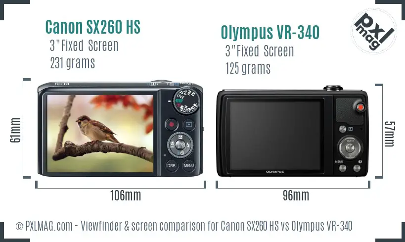 Canon SX260 HS vs Olympus VR-340 Screen and Viewfinder comparison Canon SX260 HS vs Olympus VR-340 Screen and Viewfinder comparison