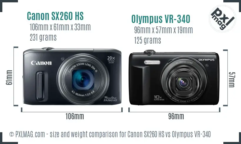 Canon SX260 HS vs Olympus VR-340 size comparison Canon SX260 HS vs Olympus VR-340 size comparison