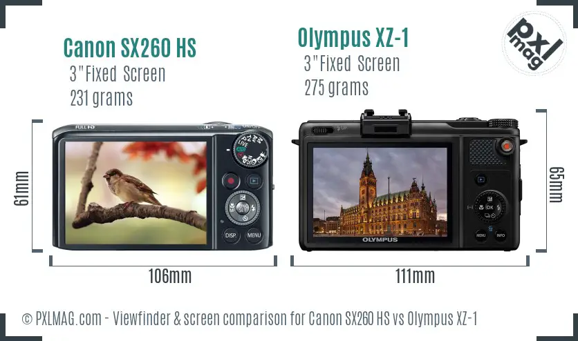Canon SX260 HS vs Olympus XZ-1 Screen and Viewfinder comparison