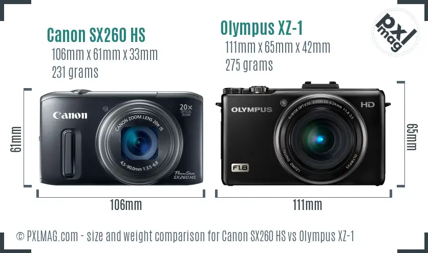 Canon SX260 HS vs Olympus XZ-1 size comparison