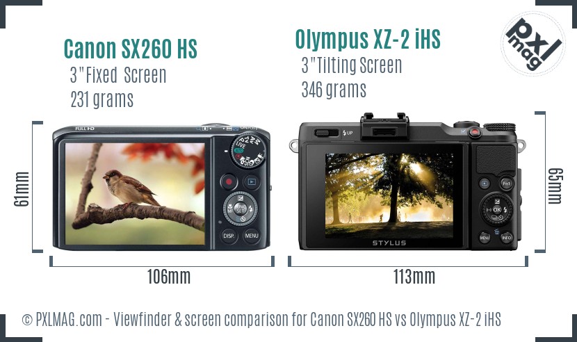 Canon SX260 HS vs Olympus XZ-2 iHS Screen and Viewfinder comparison