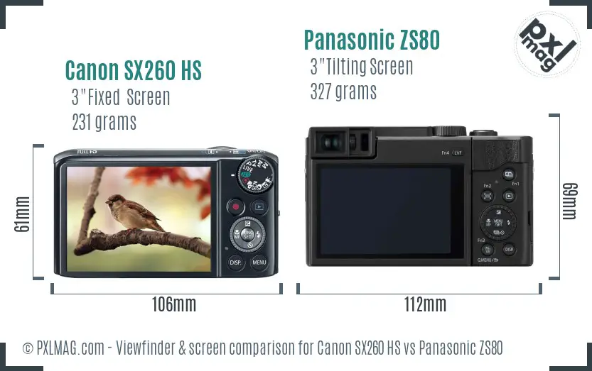 Canon SX260 HS vs Panasonic ZS80 Screen and Viewfinder comparison