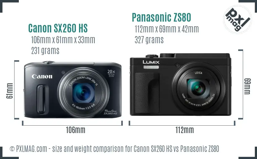 Canon SX260 HS vs Panasonic ZS80 size comparison