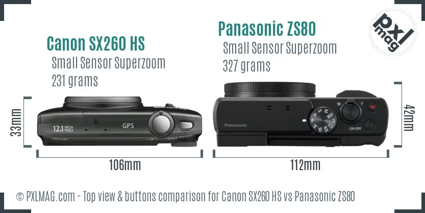 Canon SX260 HS vs Panasonic ZS80 top view buttons comparison