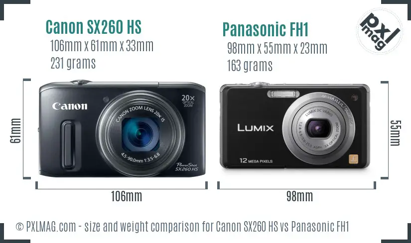 Canon SX260 HS vs Panasonic FH1 size comparison