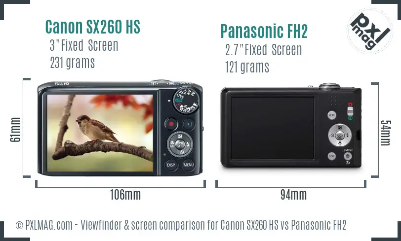 Canon SX260 HS vs Panasonic FH2 Screen and Viewfinder comparison