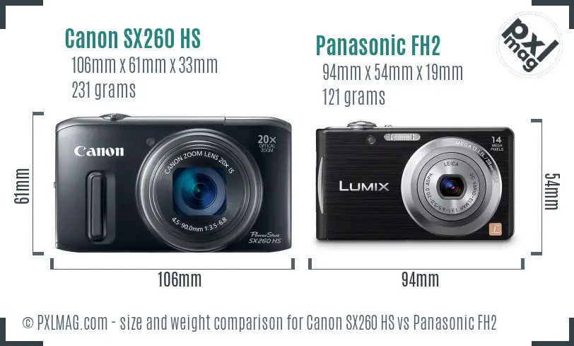 Canon SX260 HS vs Panasonic FH2 size comparison