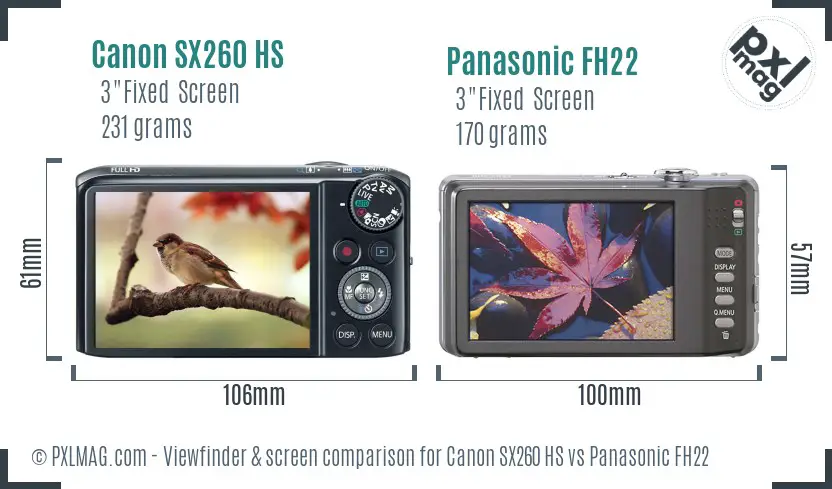 Canon SX260 HS vs Panasonic FH22 Screen and Viewfinder comparison Canon SX260 HS vs Panasonic FH22 Screen and Viewfinder comparison