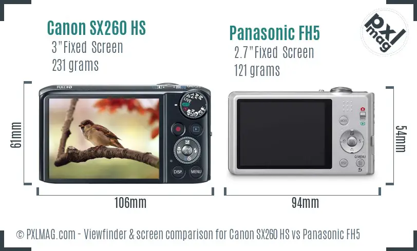 Canon SX260 HS vs Panasonic FH5 Screen and Viewfinder comparison