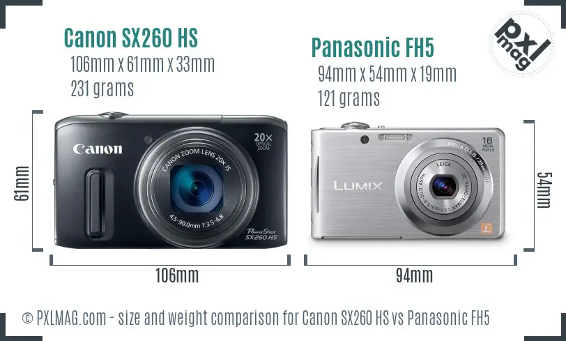 Canon SX260 HS vs Panasonic FH5 size comparison