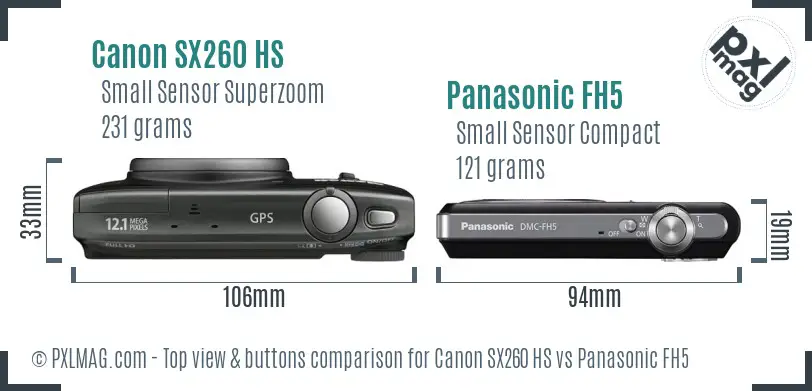 Canon SX260 HS vs Panasonic FH5 top view buttons comparison