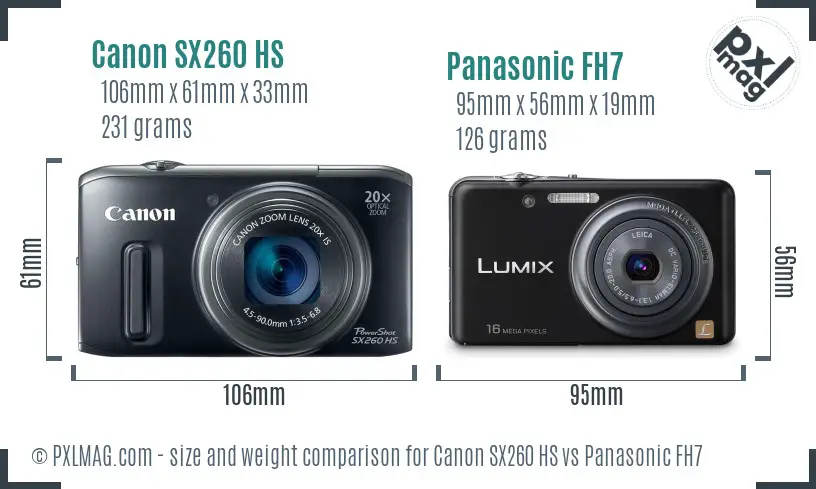 Canon SX260 HS vs Panasonic FH7 size comparison