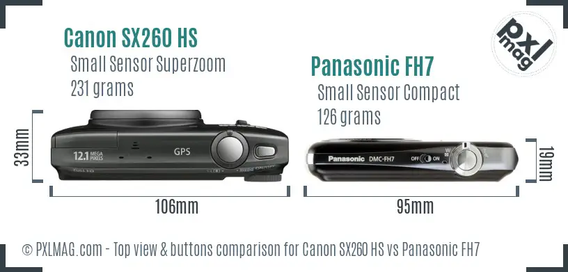 Canon SX260 HS vs Panasonic FH7 top view buttons comparison