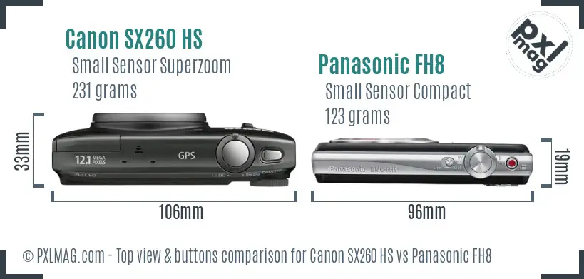 Canon SX260 HS vs Panasonic FH8 top view buttons comparison