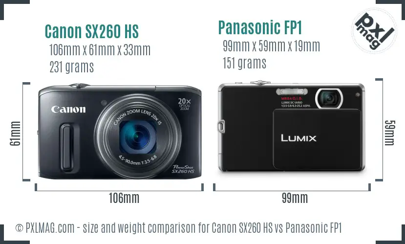 Canon SX260 HS vs Panasonic FP1 size comparison