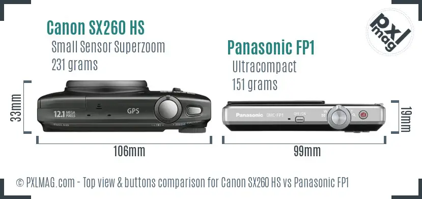 Canon SX260 HS vs Panasonic FP1 top view buttons comparison
