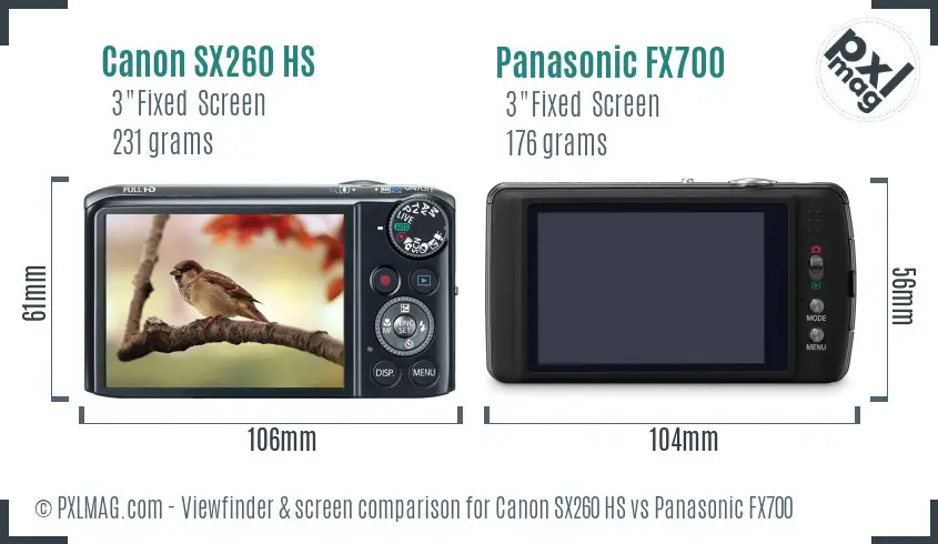 Canon SX260 HS vs Panasonic FX700 Screen and Viewfinder comparison