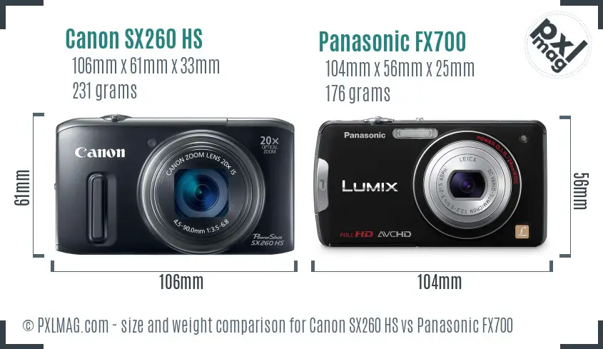 Canon SX260 HS vs Panasonic FX700 size comparison