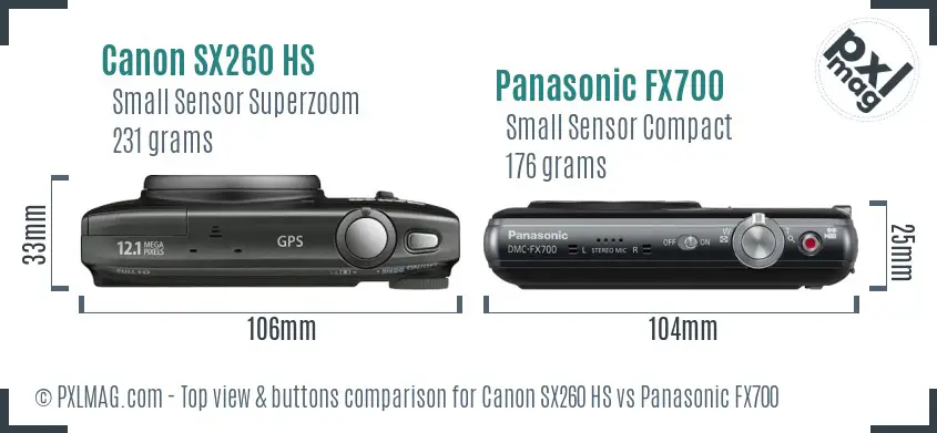 Canon SX260 HS vs Panasonic FX700 top view buttons comparison