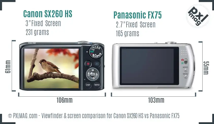 Canon SX260 HS vs Panasonic FX75 Screen and Viewfinder comparison