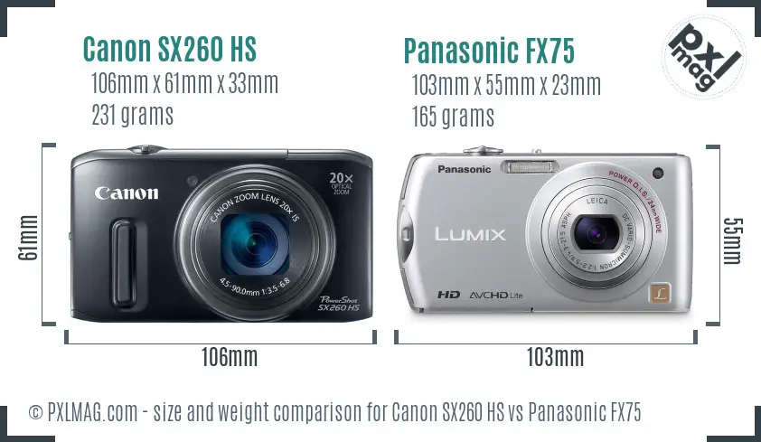 Canon SX260 HS vs Panasonic FX75 size comparison