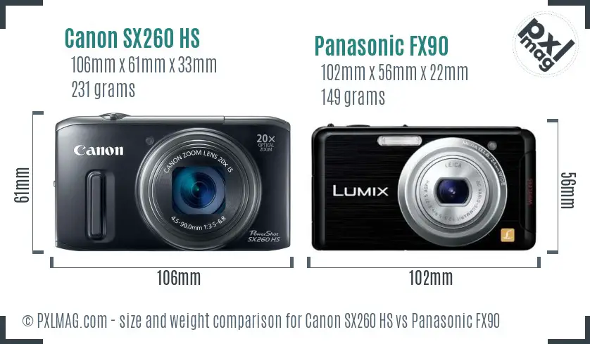 Canon SX260 HS vs Panasonic FX90 size comparison