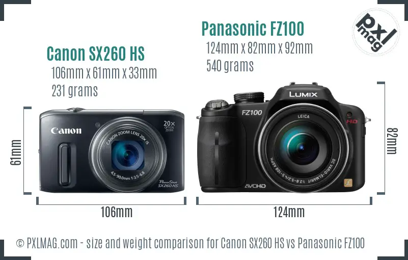 Canon SX260 HS vs Panasonic FZ100 size comparison