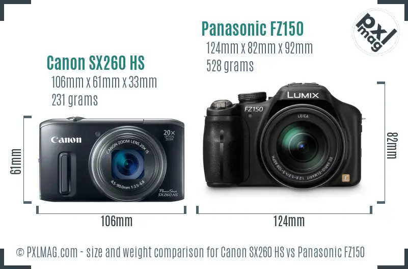 Canon SX260 HS vs Panasonic FZ150 size comparison