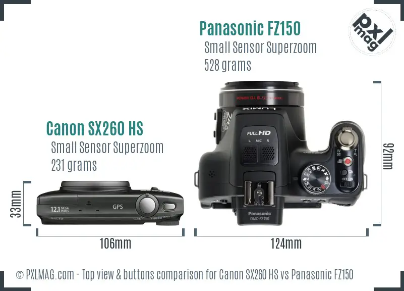 Canon SX260 HS vs Panasonic FZ150 top view buttons comparison