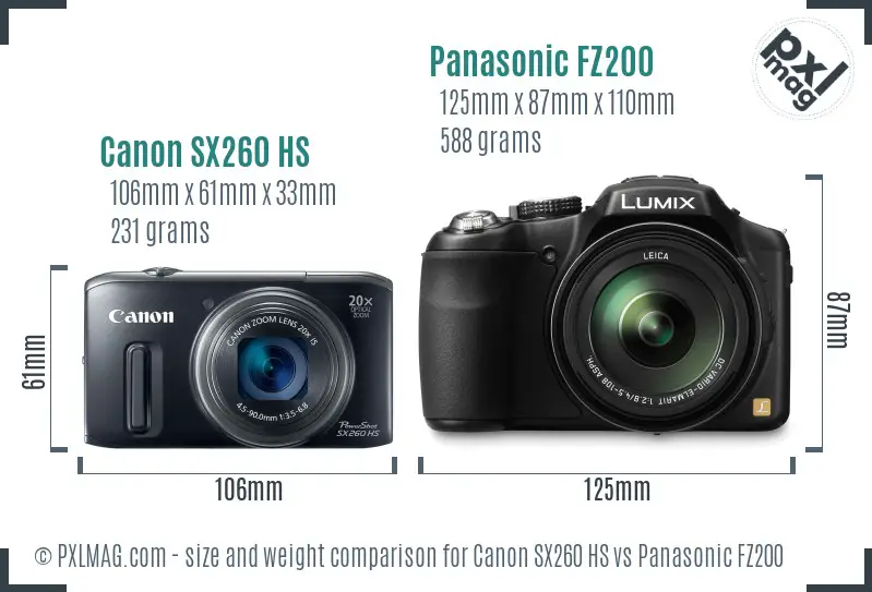 Canon SX260 HS vs Panasonic FZ200 size comparison