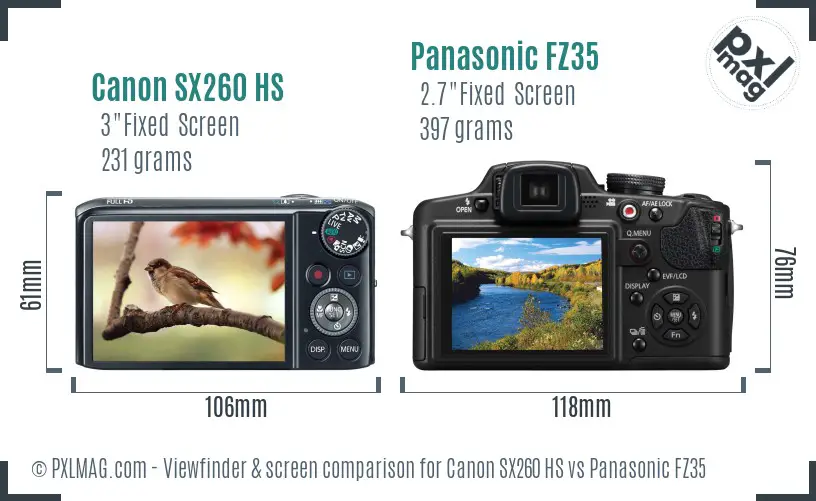 Canon SX260 HS vs Panasonic FZ35 Screen and Viewfinder comparison Canon SX260 HS vs Panasonic FZ35 Screen and Viewfinder comparison