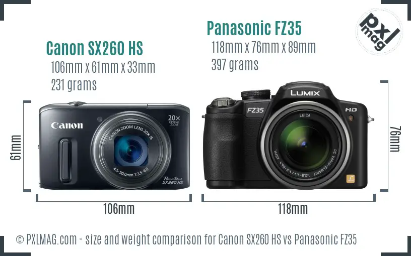 Canon SX260 HS vs Panasonic FZ35 size comparison Canon SX260 HS vs Panasonic FZ35 size comparison