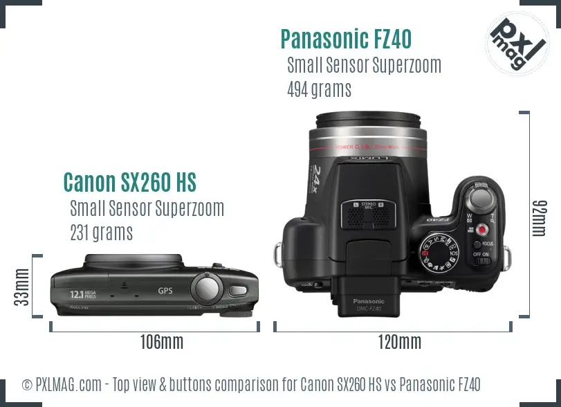 Canon SX260 HS vs Panasonic FZ40 top view buttons comparison