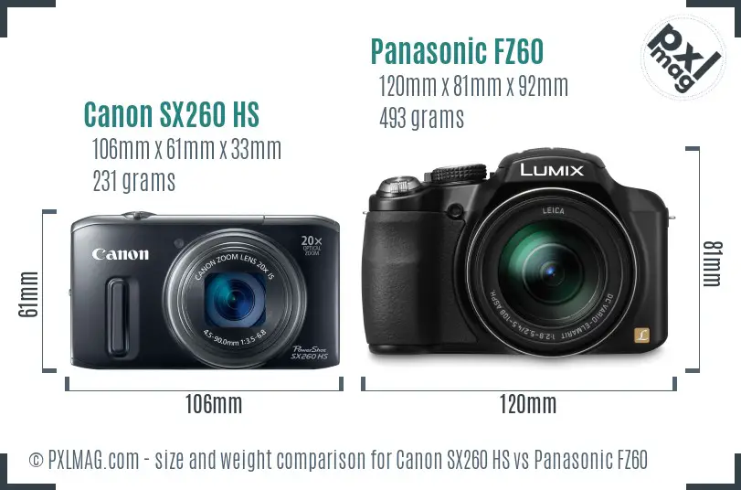 Canon SX260 HS vs Panasonic FZ60 size comparison Canon SX260 HS vs Panasonic FZ60 size comparison