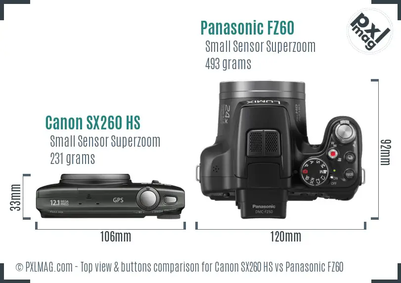 Canon SX260 HS vs Panasonic FZ60 top view buttons comparison