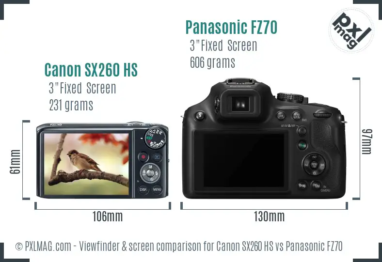 Canon SX260 HS vs Panasonic FZ70 Screen and Viewfinder comparison