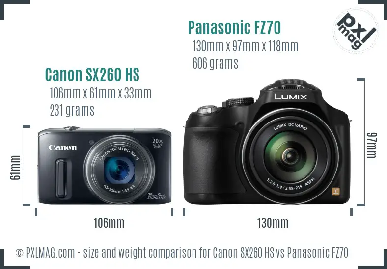 Canon SX260 HS vs Panasonic FZ70 size comparison