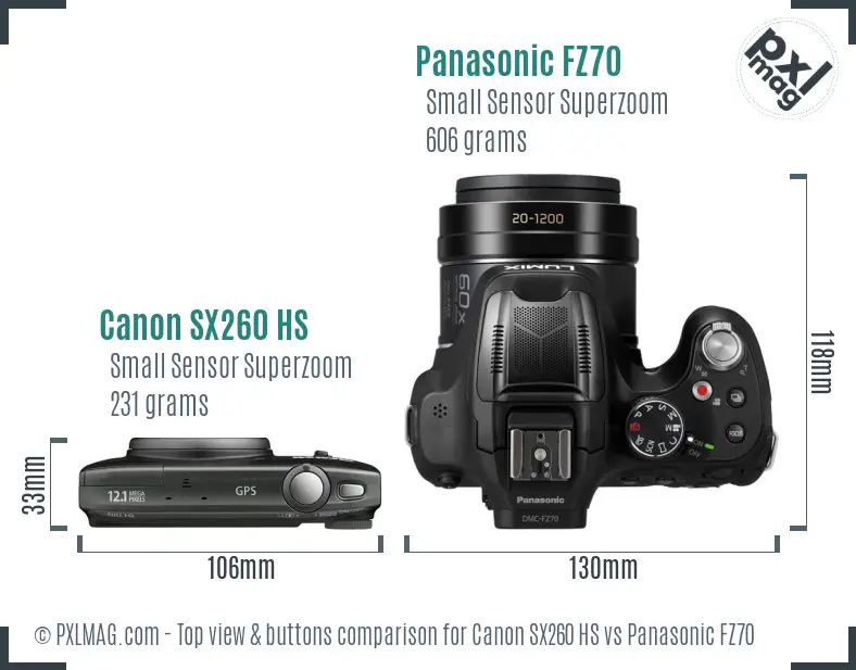 Canon SX260 HS vs Panasonic FZ70 top view buttons comparison